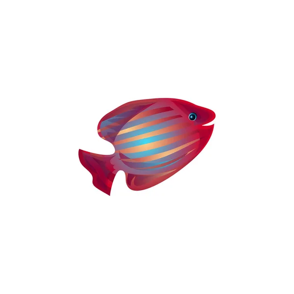 Poisson corail rouge à rayures bleues. Illustration vectorielle dans le style de dessin animé plat — Image vectorielle