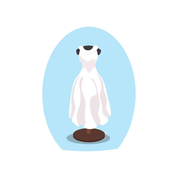 Robe de mariée blanche sur un mannequin vectoriel illustration dans un style de dessin animé plat — Image vectorielle