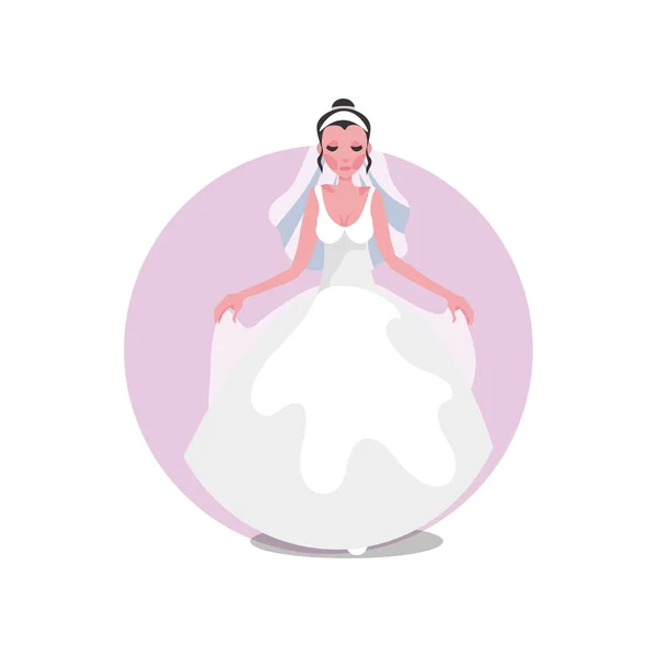 Weißes Brautkleid im modernen Stil mit Schleier und Diadem auf der jungen Braut. Vektorillustration im flachen Cartoon-Stil. — Stockvektor