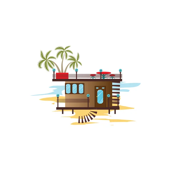 Moderno bungalow de dos pisos con palmeras en la ilustración del vector de techo — Vector de stock