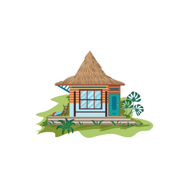 Bungalow van ongewoon design met rieten dak vector illustratie — Stockvector