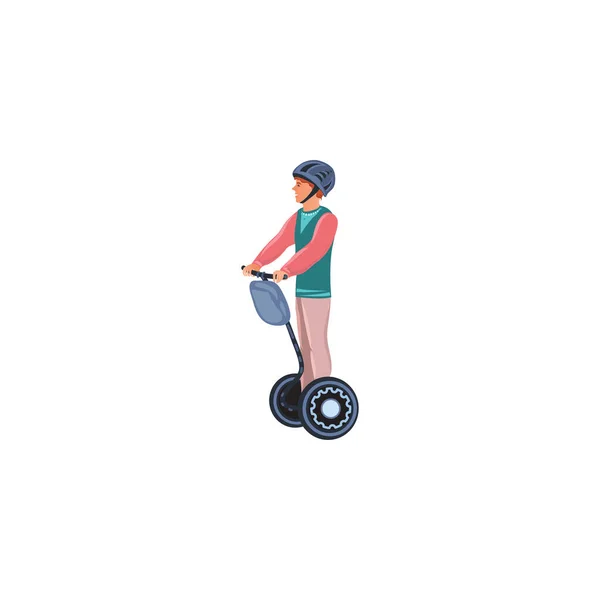 El hombre monta en un giroscooter. Ilustración vectorial en un estilo plano de dibujos animados . — Archivo Imágenes Vectoriales