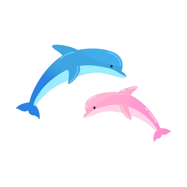 Dos delfines saltando. Ilustración vectorial aislada sobre fondo blanco — Vector de stock