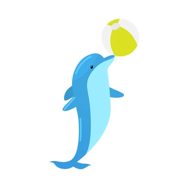 Синій дельфін з м'ячем. Векторні ілюстрації ізольовані на білому тлі — стоковий вектор