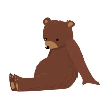 Kahverengi ayıcık oturuyor ve vektör çizimini düşünüyor.