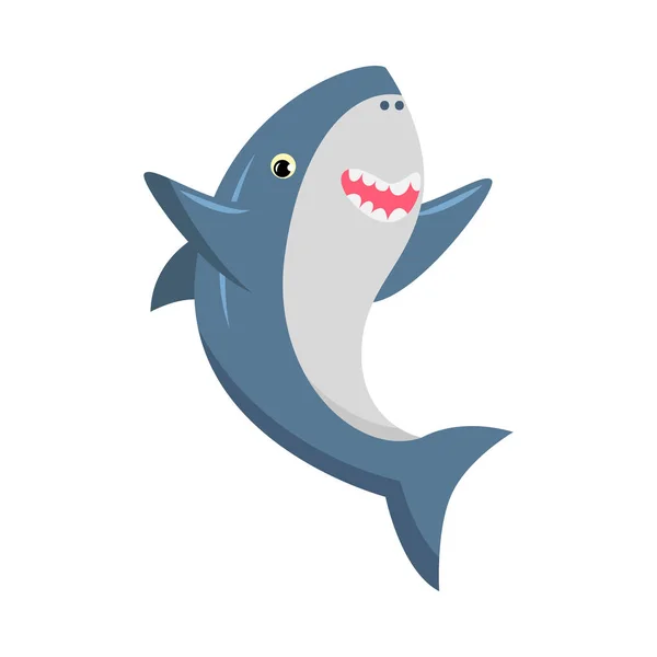 Mignon requin bleu souriant avec des dents acérées. Illustration vectorielle isolée sur fond blanc — Image vectorielle