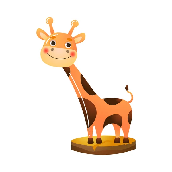 Uśmiechnięta żyrafa ze stojącą na ziemi ilustracją wektora — Wektor stockowy