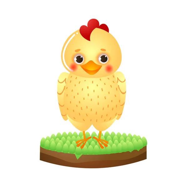 Funny little yellow chick standing on grass vector illustration — Stock Vector