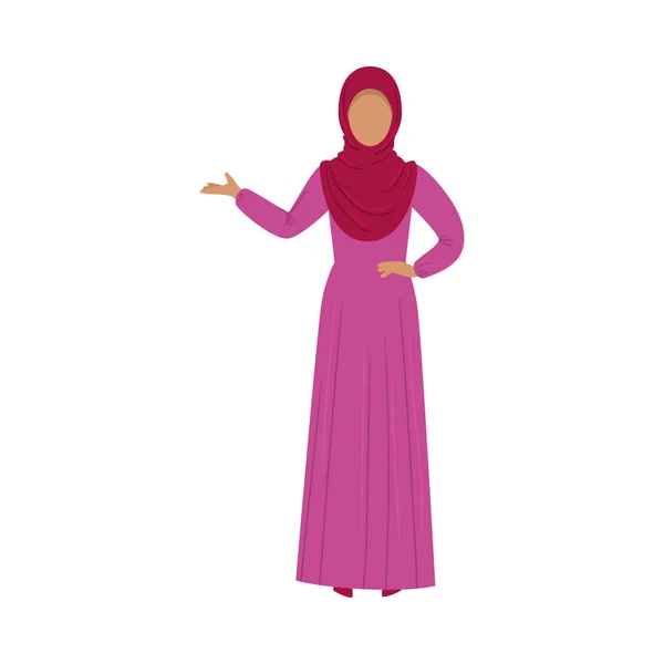 Muselman flicka i en traditionell etnisk röd hijab. Vektor illustration i platt tecknad stil. — Stock vektor