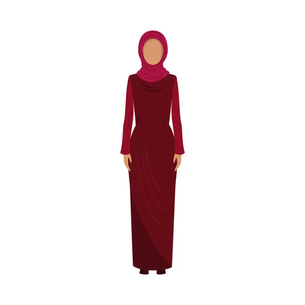 Fille musulmane dans un hijab traditionnel rouge foncé. Illustration vectorielle en style dessin animé plat . — Image vectorielle