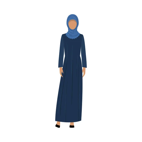 Fille musulmane dans un hijab traditionnel bleu foncé. Illustration vectorielle en style dessin animé plat . — Image vectorielle