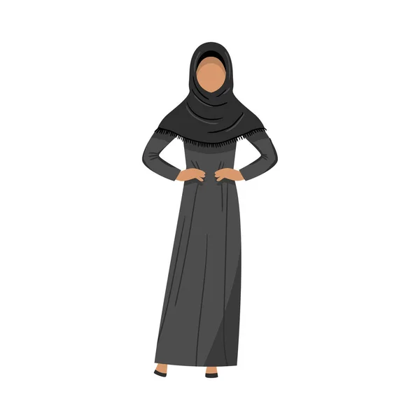 Chica musulmana en un hiyab étnico tradicional negro. Ilustración vectorial en estilo plano de dibujos animados . — Vector de stock