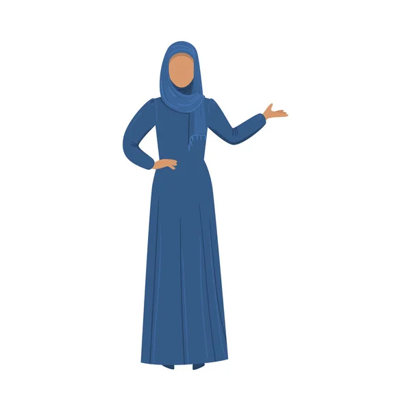 Muslimisches Mädchen in einem traditionellen blauen Hidschab. Vektorillustration im flachen Cartoon-Stil. — Stockvektor