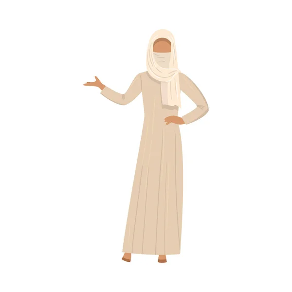 Fille musulmane dans un hijab ethnique traditionnel. Illustration vectorielle en style dessin animé plat . — Image vectorielle
