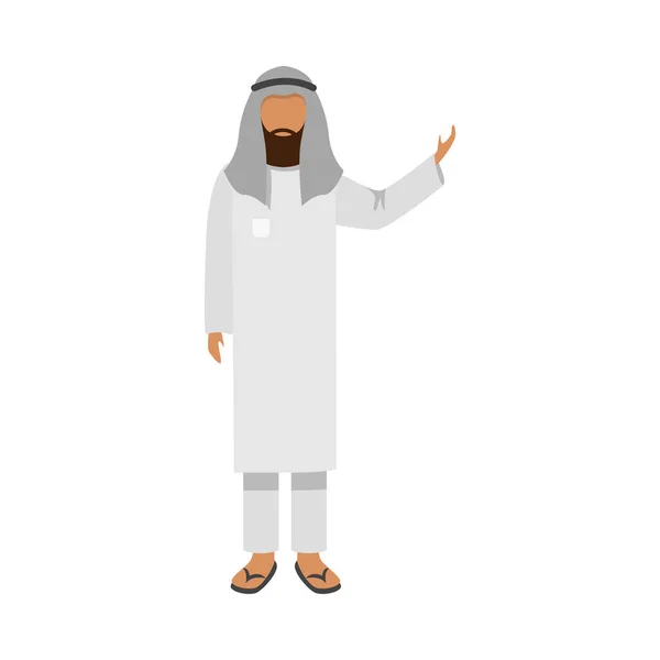 Homme arabe en tenue blanche ethnique traditionnelle avec kefia. Illustration vectorielle en style dessin animé plat — Image vectorielle