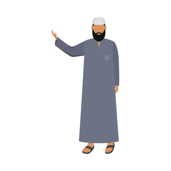 Homme arabe en tenue traditionnelle grise ethnique. Illustration vectorielle en style dessin animé plat — Image vectorielle