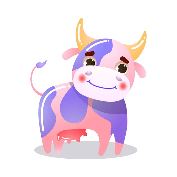 Dibujos animados divertido colorido vaca niño becerro vector ilustración — Vector de stock