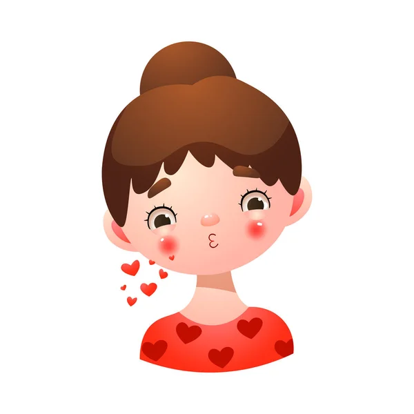 Brown haired girl face blowing kiss vector illustration — Stock Vector