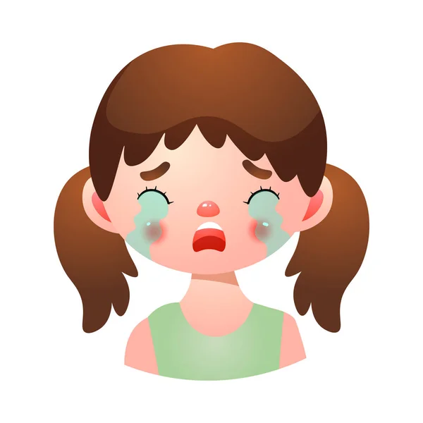Menina com choro chateado rosto expressão vetor ilustração — Vetor de Stock