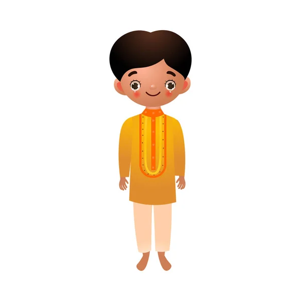Hindu India anak laki-laki dalam pakaian etnis tradisional. Ilustrasi vektor dalam gaya kartun datar . - Stok Vektor
