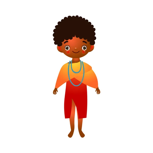 Gadis Afrika dalam pakaian etnis tradisional. Ilustrasi vektor dalam gaya kartun datar - Stok Vektor