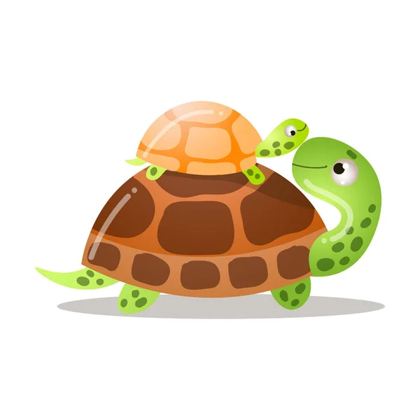 Mignonne tortue est debout avec un bébé. Illustration vectorielle isolée sur fond blanc — Image vectorielle