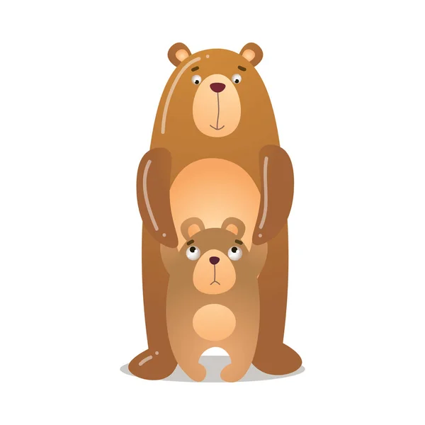 El oso lindo está de pie con un bebé. Ilustración vectorial aislada sobre fondo blanco — Vector de stock