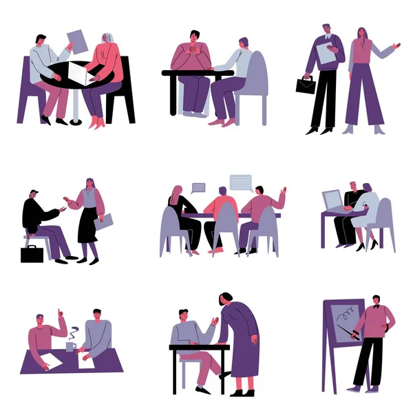 Les hommes d'affaires ayant des réunions de travail et des négociations dans l'illustration vectorielle de bureau — Image vectorielle