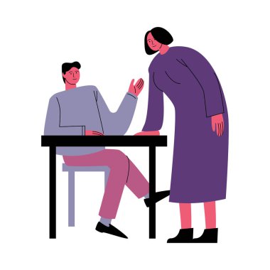 Genç adam ve kadın ortaklar iş toplantısı sırasında tartışıyorlar.