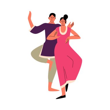 Hintli erkek ve kadın tatilde ulusal danslar yapıyorlar.