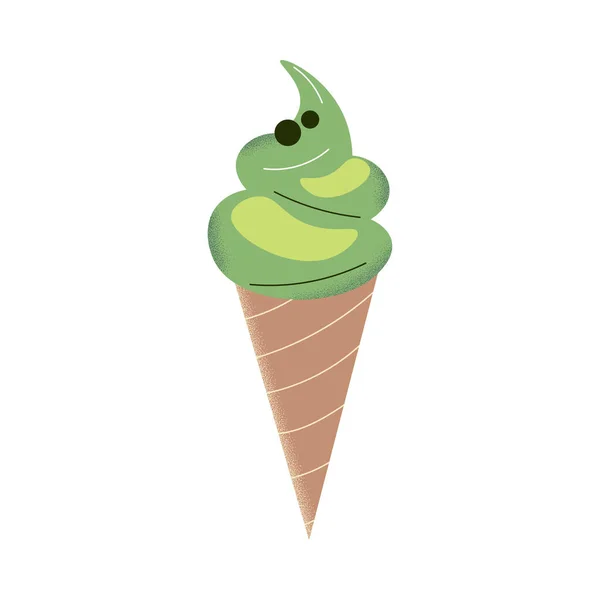 Eis mit grünem Matcha-Teepulver in Waffelkegel-Vektorillustration — Stockvektor