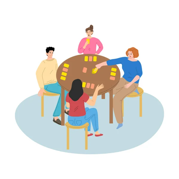 People sitting and playing board game with cards at home — Stock Vector