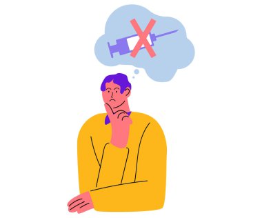 Hoşnutsuz bir adam oturuyor ve hastalıktan aşı olmayı reddediyor.