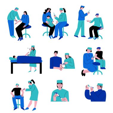 Klinikteki virüs ya da hastalıklardan kaynaklanan aşılar sırasında insanlar ve doktorlar