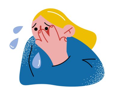 Küçük korkak kız ağlıyor ve zorbalıktan depresyona giriyor.