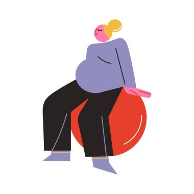 Hamile kadın spor salonunda oturuyor ve dengesini koruyor.