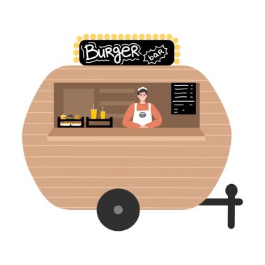 Hamburger ve içecekli yemek kamyonu, pozisyonlu menü ve pozitif satıcı