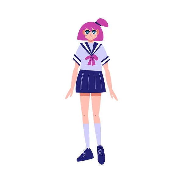 Japans anime meisje in mini rok met roze haar — Stockvector