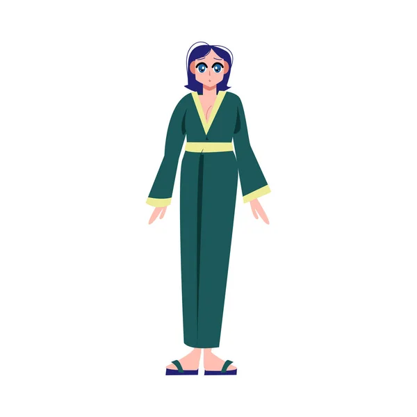 Menina anime japonês em verde traje tradicional — Vetor de Stock