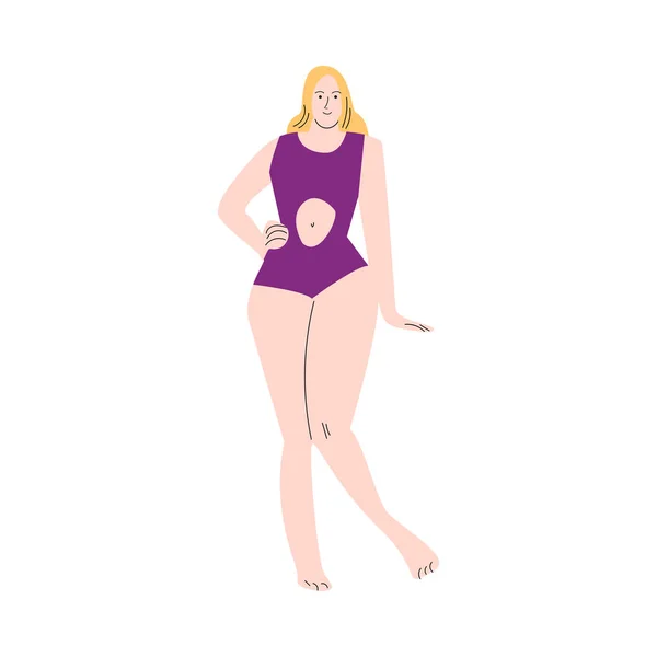 Блондинка в сексуальном фиолетовом купальнике и босиком — стоковый вектор