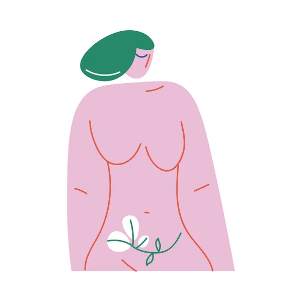 Nackter Frauenkörper mit weißer Blume über dem Bauch — Stockvektor