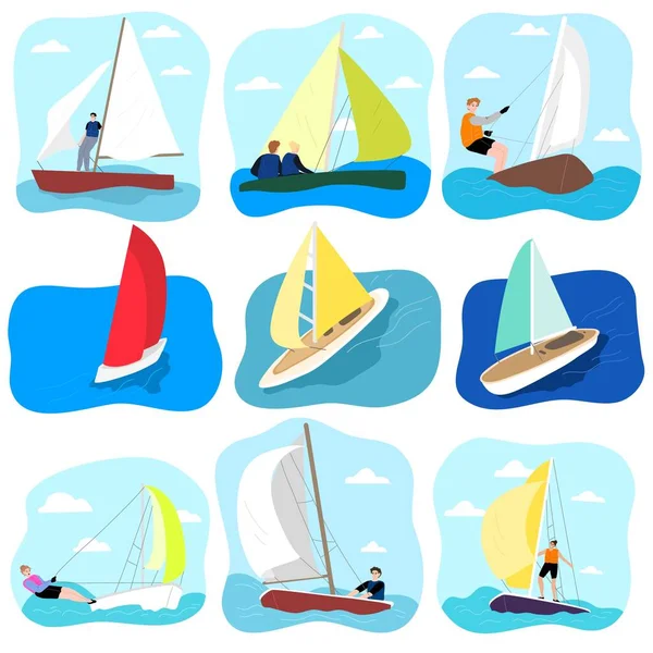 Az emberek csónakáznak és élvezik a tengeri utazásokat — Stock Vector
