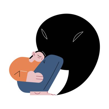 Adam yerde oturuyor, kötü şeyler düşünüyor ve depresyondan acı çekiyor.