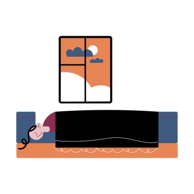 Adam geceleri yatakta uyuyor, kötü rüyalar görüyor ve depresyondan acı çekiyor.