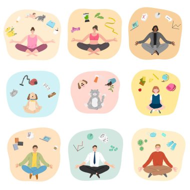 Bir grup insan ve hayvan konsantre olmaya ve meditasyon yapmaya çalışıyor.