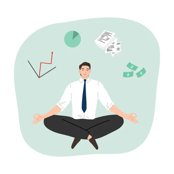 Der Mensch versucht sich zu konzentrieren und nicht über Arbeit, Büro und Strategie nachzudenken und zu meditieren — Stockvektor