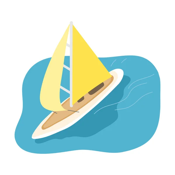 Sailboat with yellow sail going in blue sea — стоковый вектор