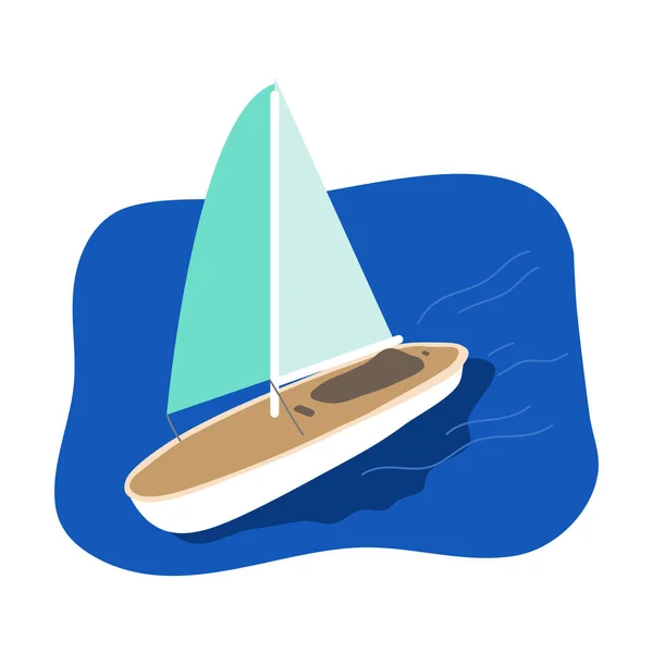 Sport-Segelboot mit grünem Segel im blauen Meer — Stockvektor