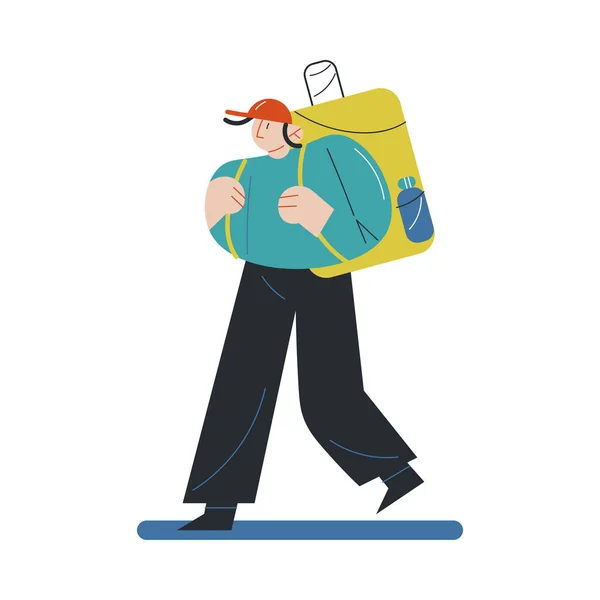 Hombre con mochila senderismo y escalada de colinas naturales al aire libre — Vector de stock