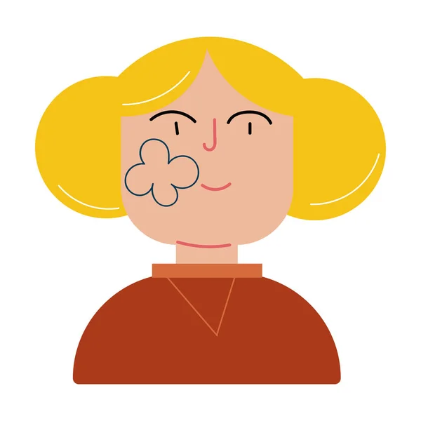 Porträt einer jungen Frau mit Tätowierung in Form einer Blume im Gesicht — Stockvektor